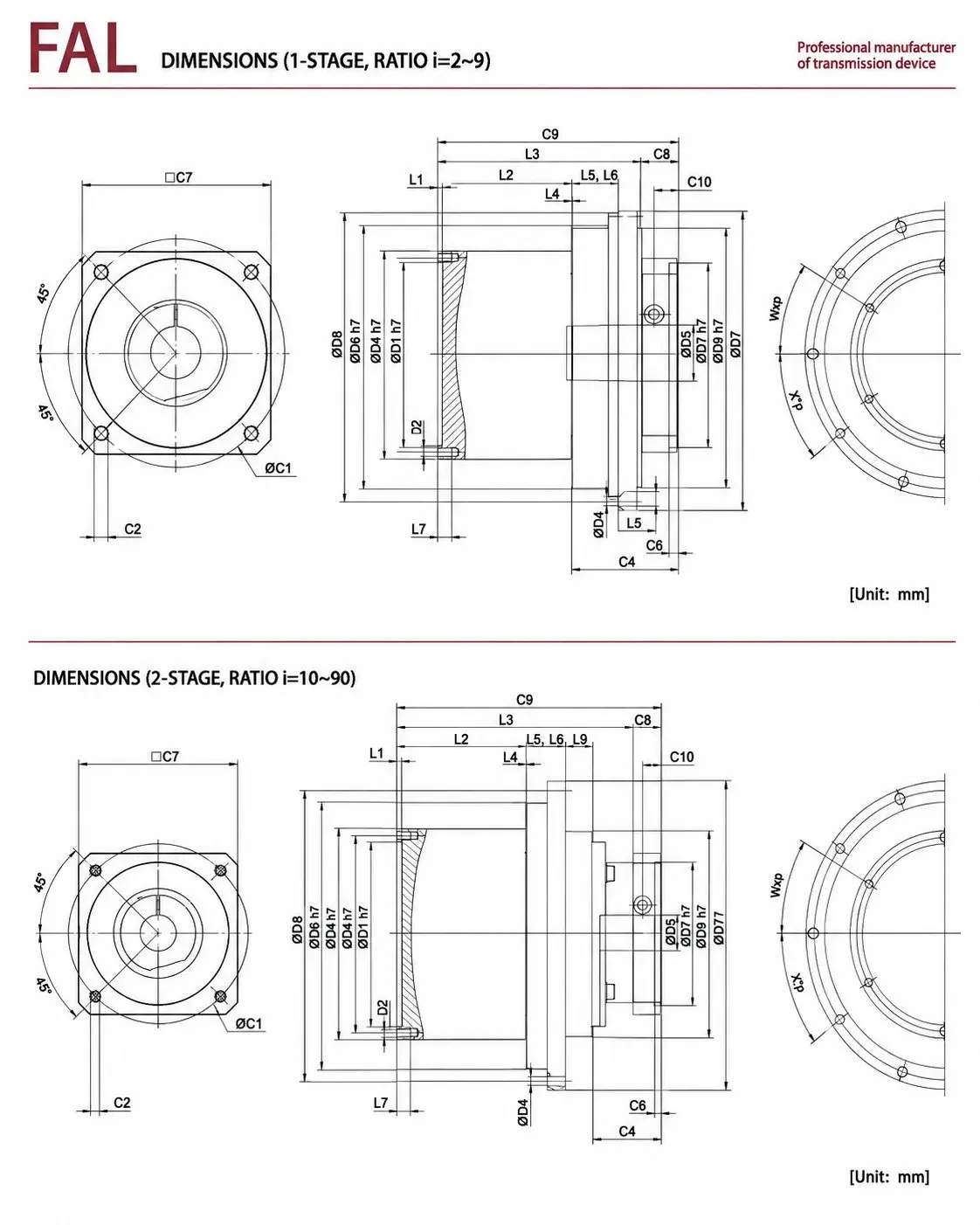 EP-FAL Series Planetary Gearbox Dimension