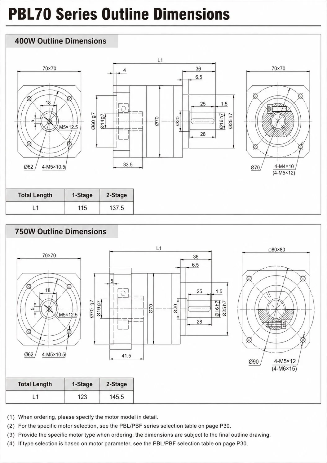 EP-PBL70 Series Planetary Gearbox Dimension