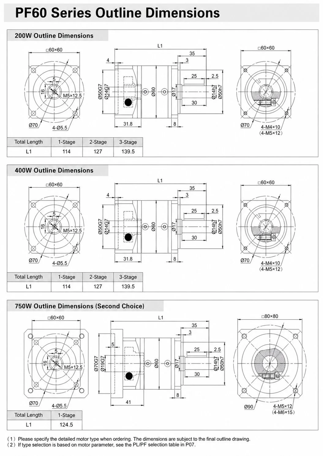 EP-PF60 Series Planetary Gearbox Dimension