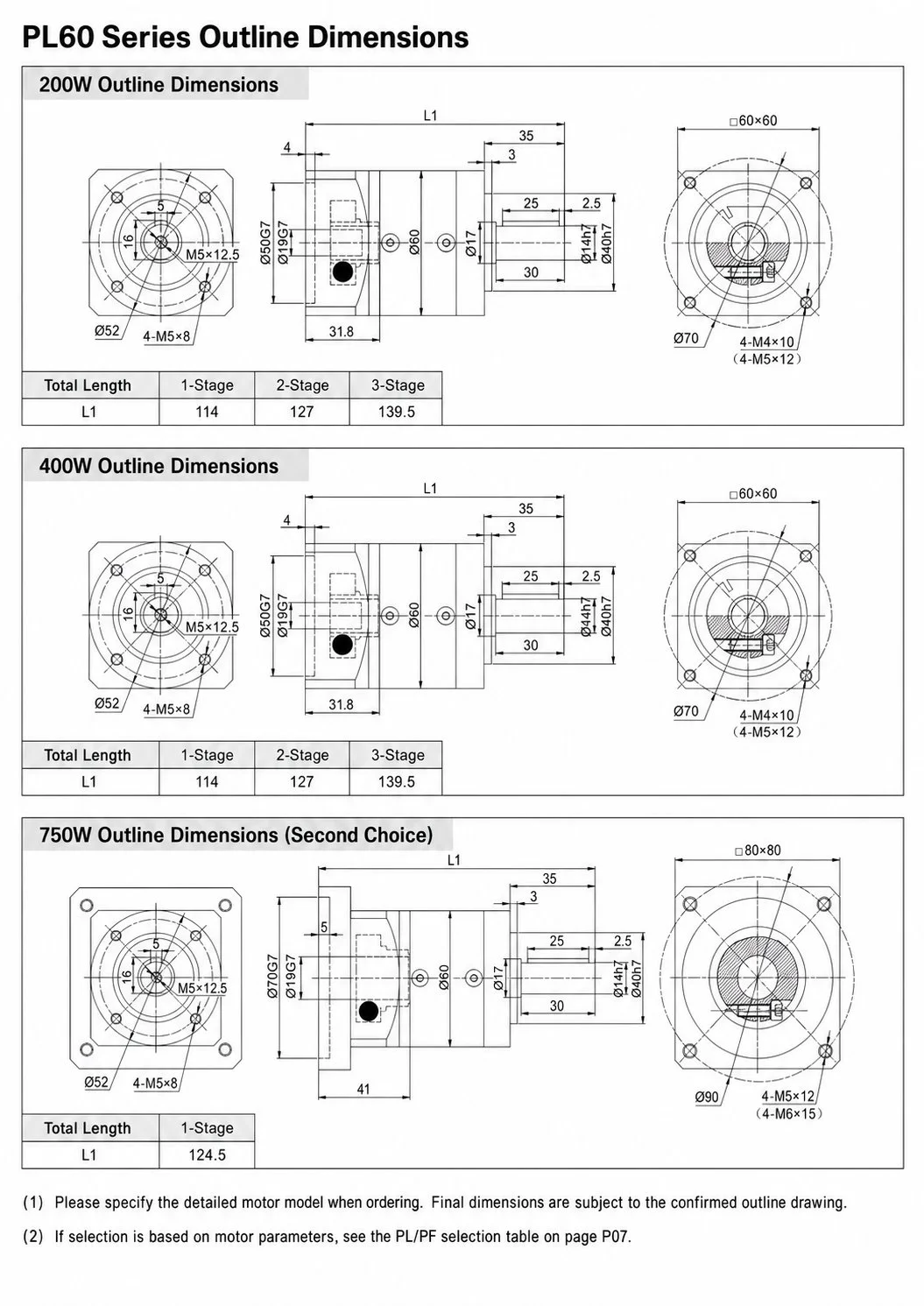 EP-PL60 Series Planetary Gearbox Dimension