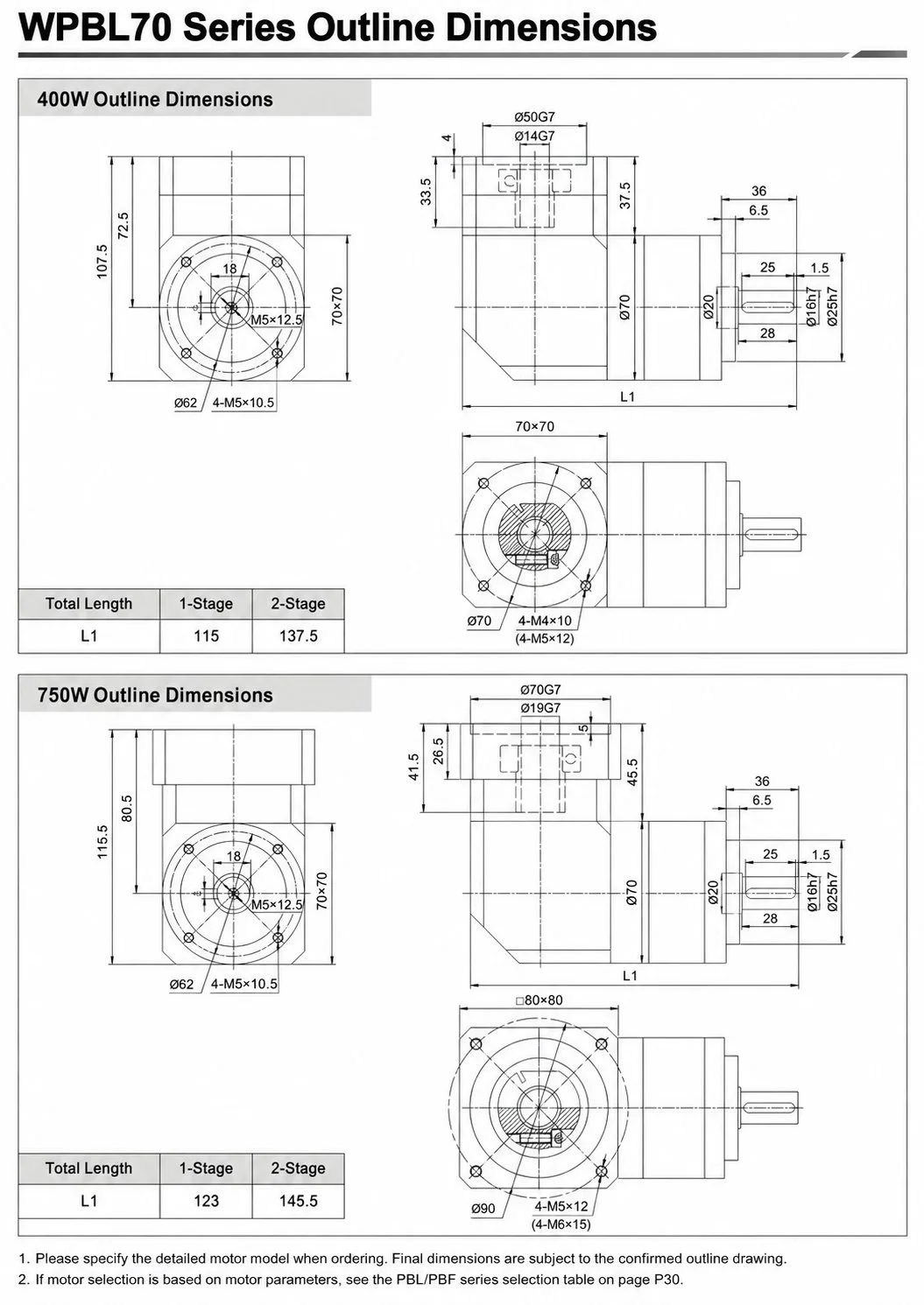 EP-WPBL70 Series Planetary Gearbox Dimension