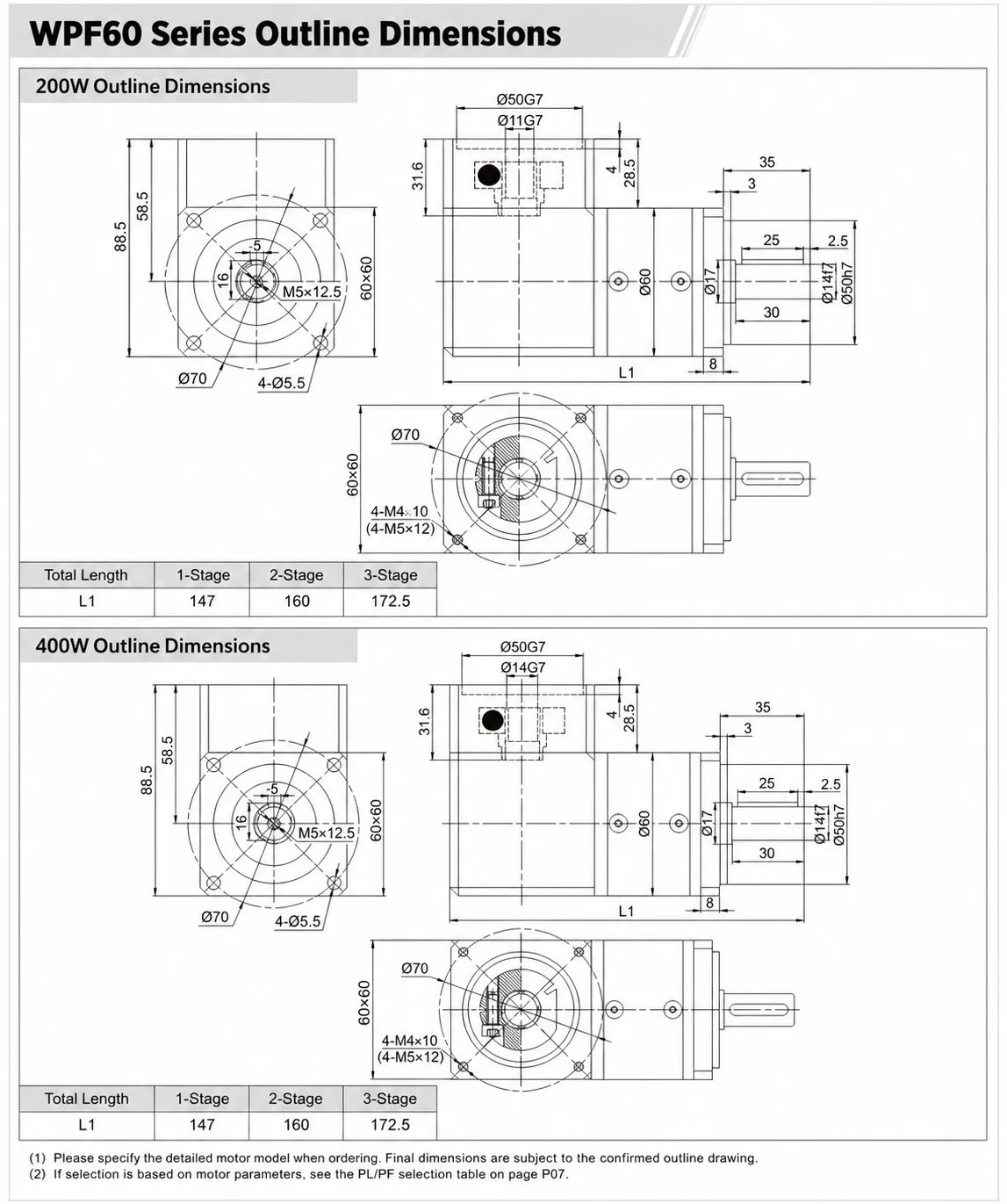 EP-WPF60 Series Planetary Gearbox Dimension