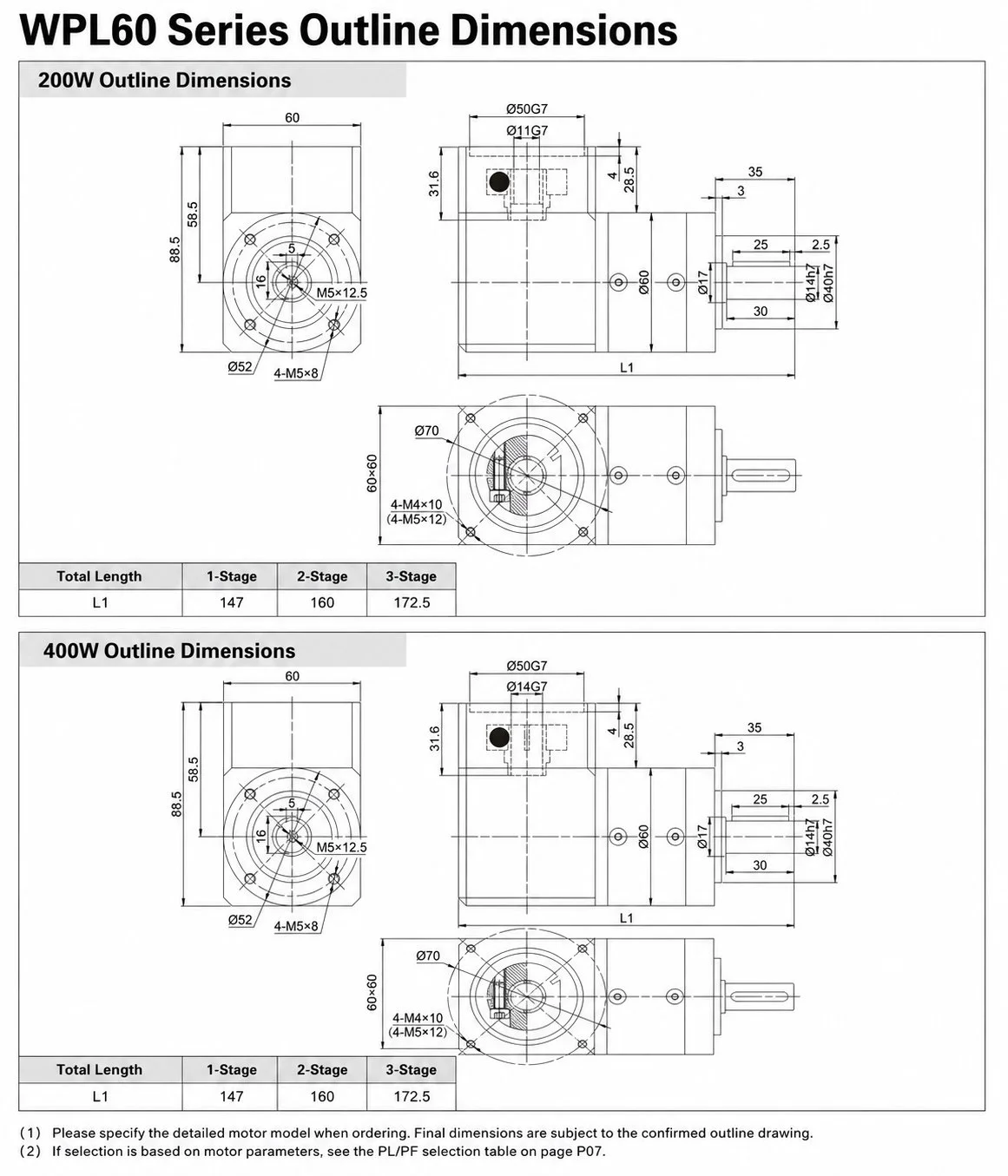 EP-WPL60 Series Planetary Gearbox Dimension